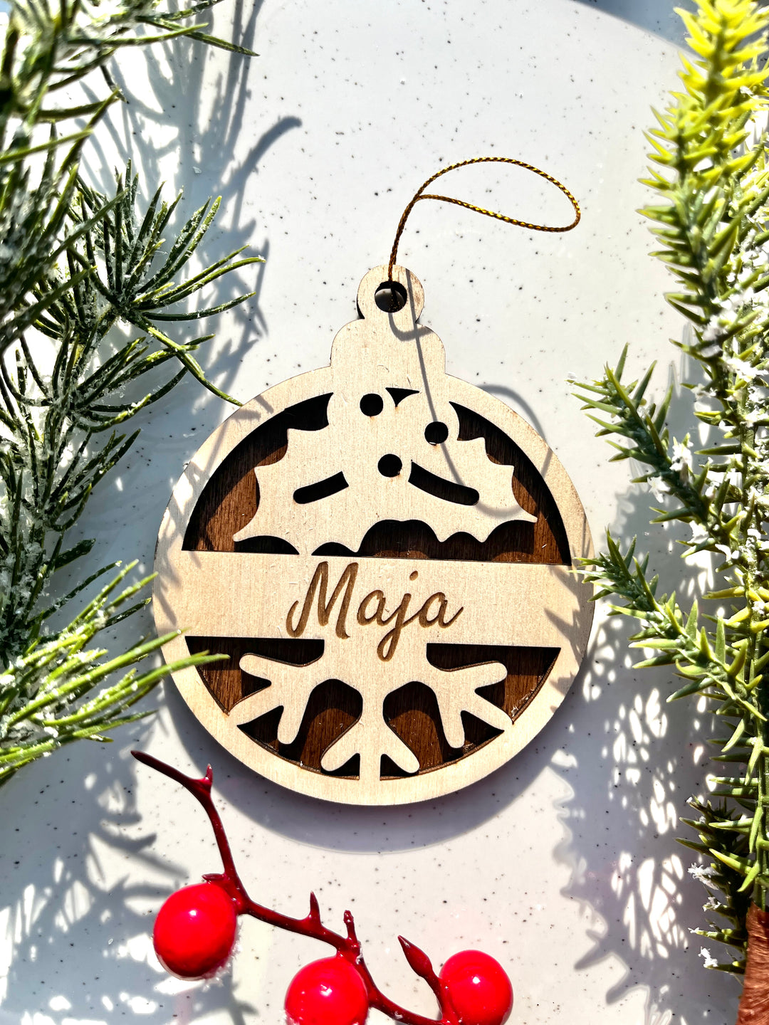 Čarobni leseni božični obesek z imenom