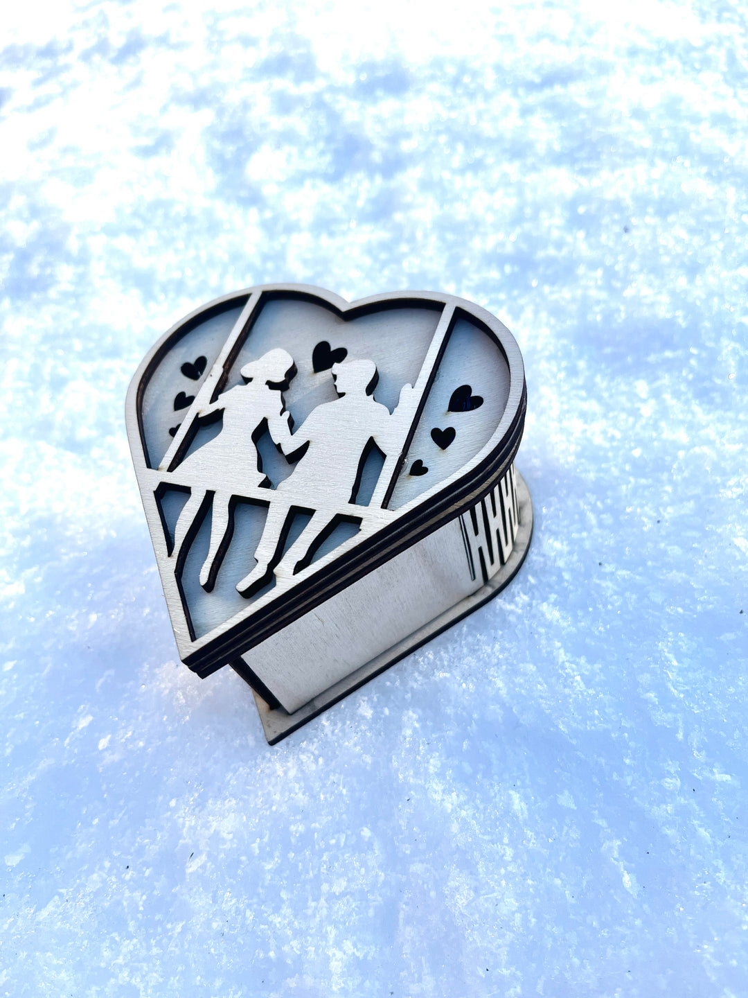 Lesena valentinova škatlica »Skupaj skozi čas«