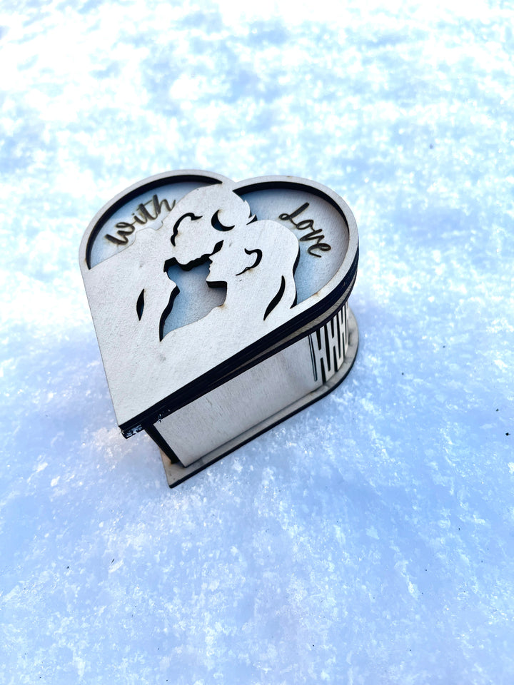 Lesena valentinova škatlica »Najina zgodba«